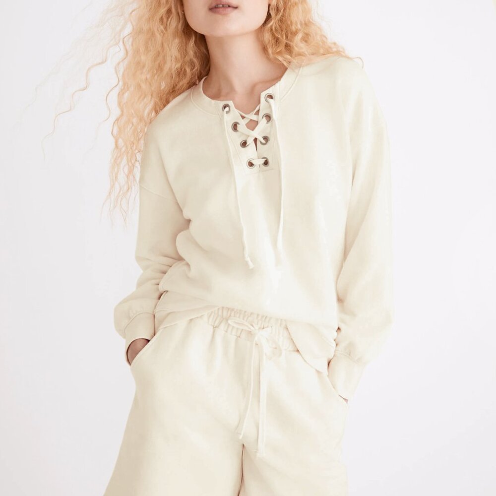 NEW Madewell Women Cotton Hemp Lace Up Dress Sweatshirt